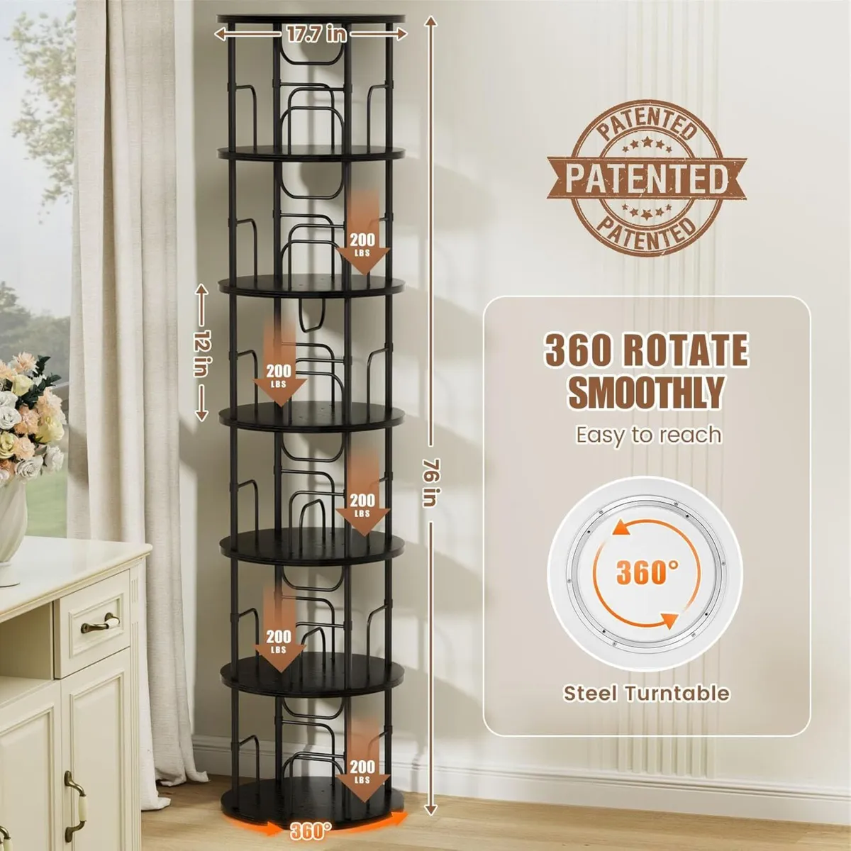 6 Tier Rotating Bookshelf 360degrees Corner Tower - Image 2