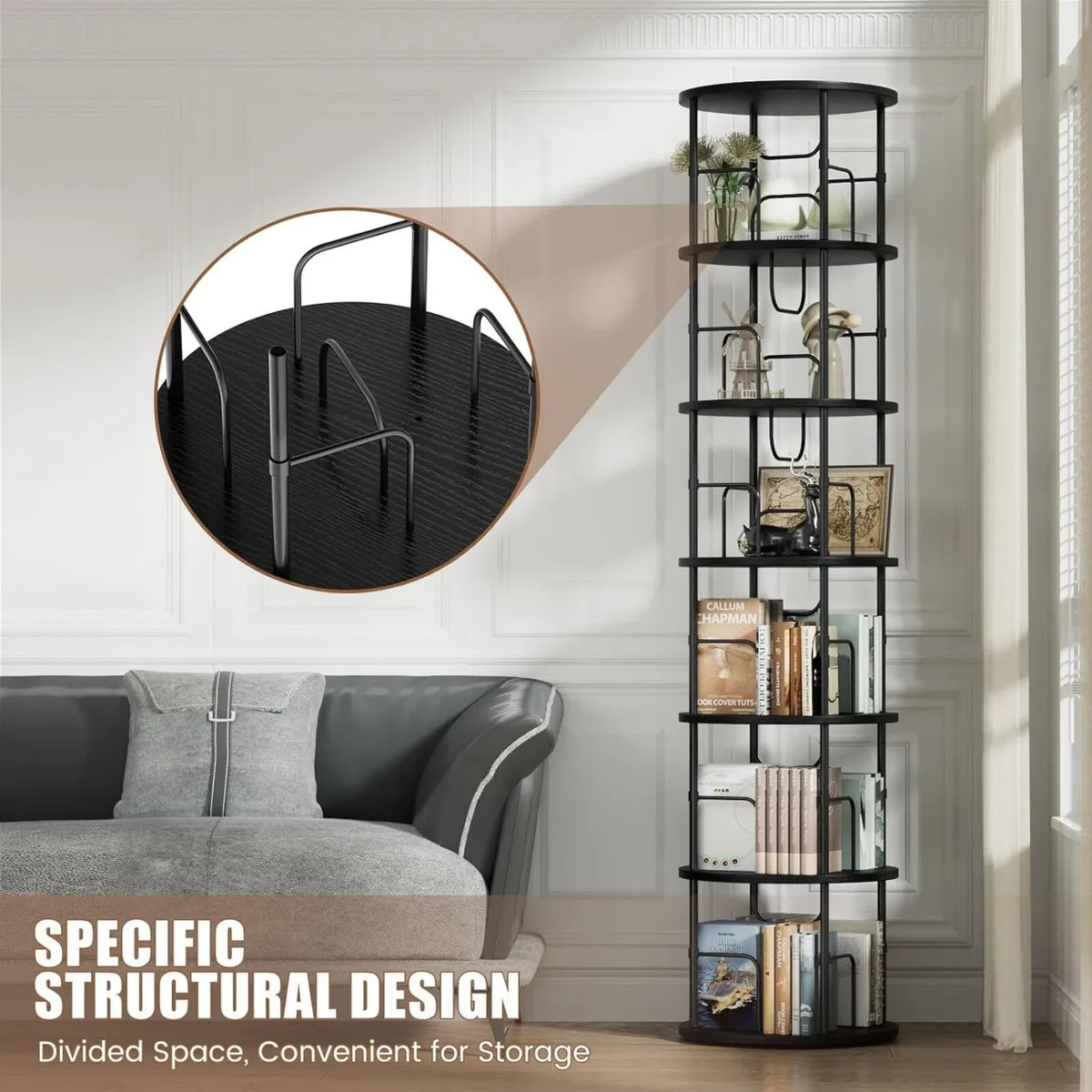 6 Tier Rotating Bookshelf 360degrees Corner Tower - Image 3