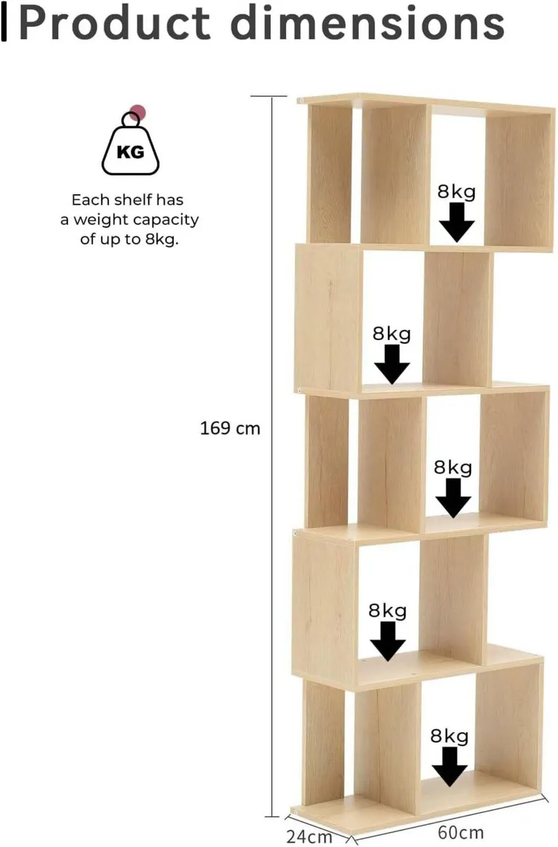 Bookcase Shelving Unit 5 Tiers Wood Beige - Image 3