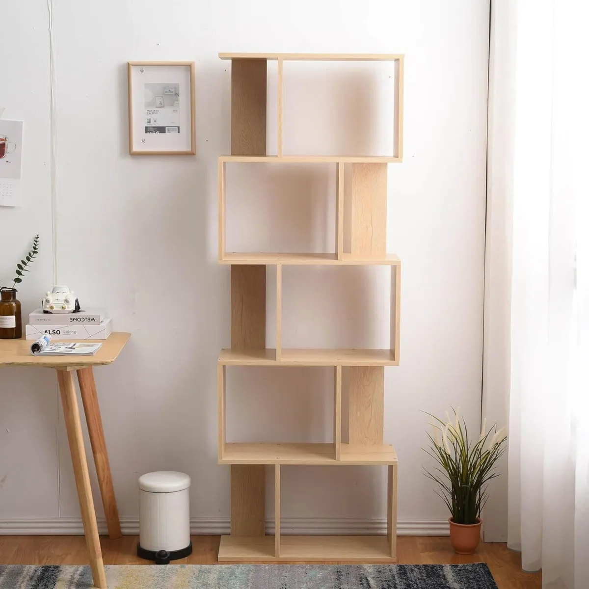 Bookcase Shelving Unit 5 Tiers Wood Beige - Image 2