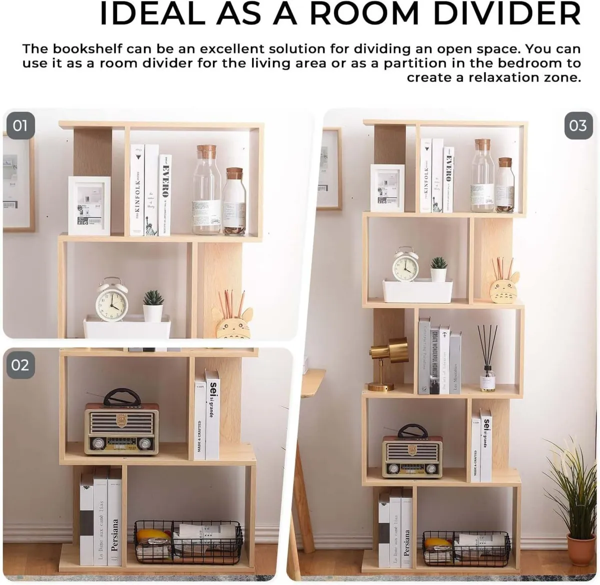 Bookcase Shelving Unit 5 Tiers Wood Beige - Image 4