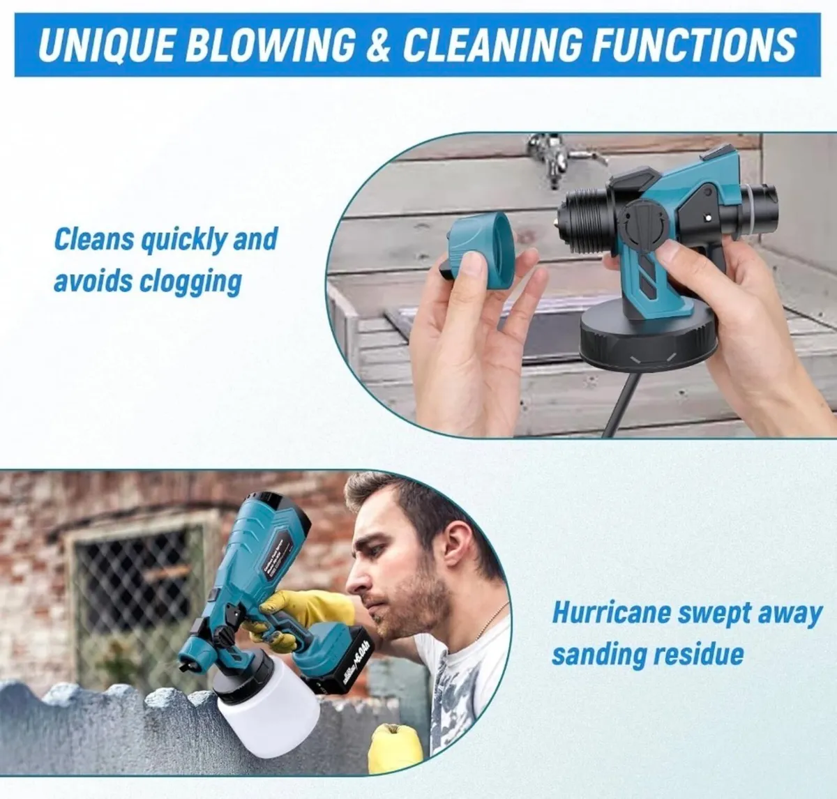 Cordless Paint Sprayer Fence Wall HVLP 2xBatteries - Image 3
