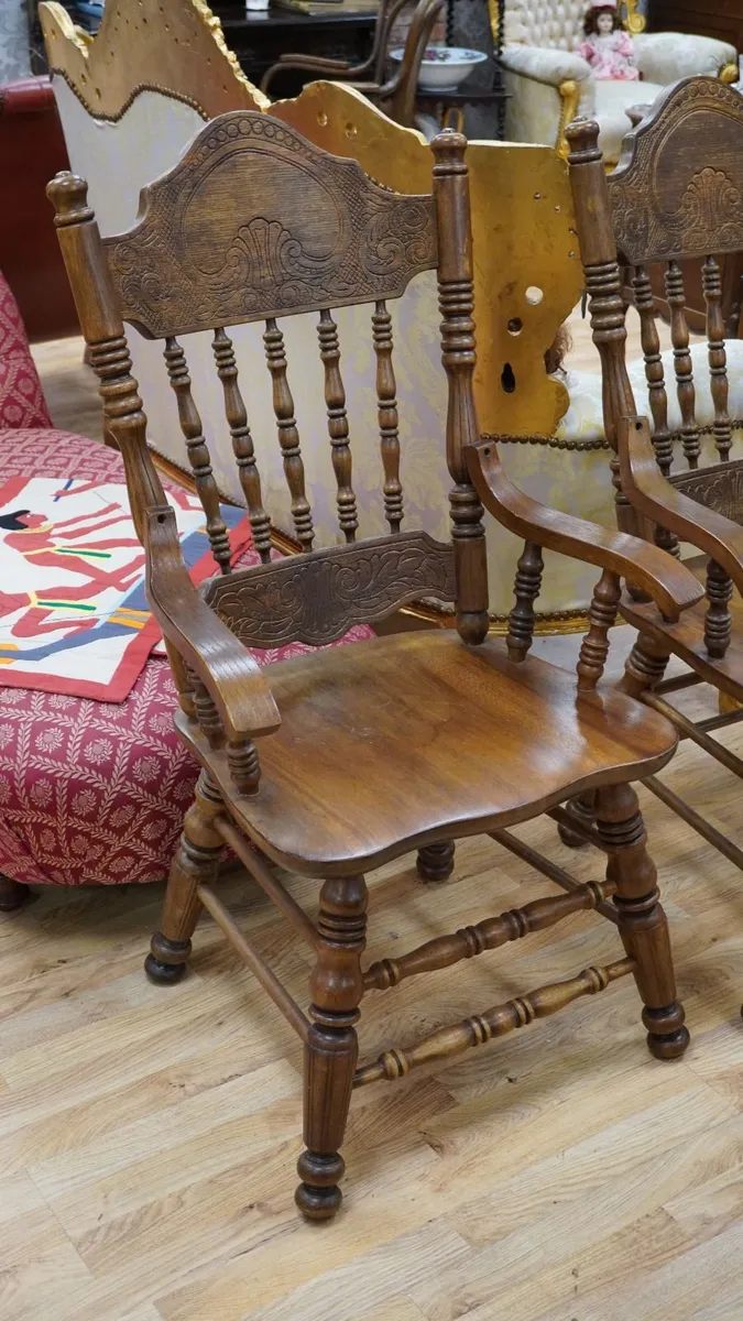 Heavy Solid Wood Carver Dining Chairs (Pair) - Image 3