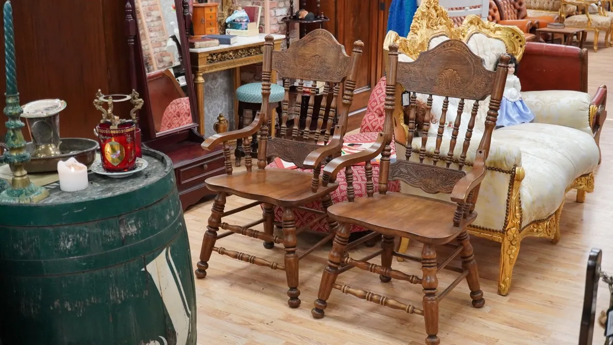 Heavy Solid Wood Carver Dining Chairs (Pair) - Image 1