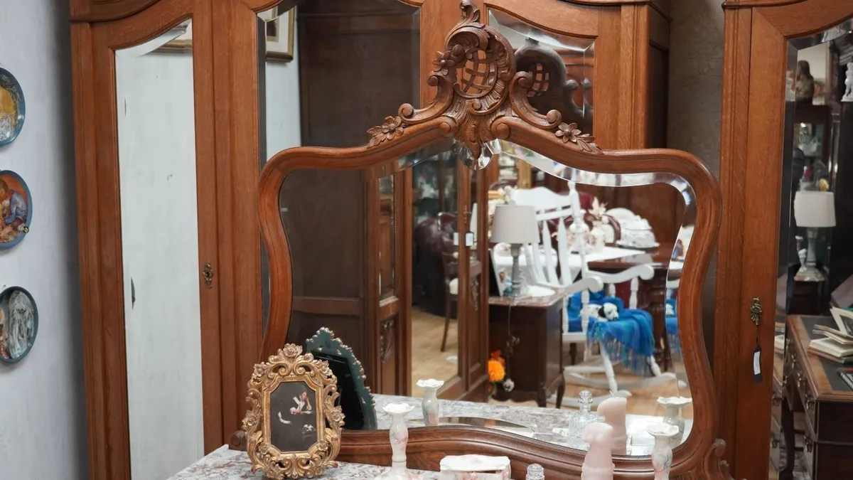 French Marble-Top Dressing Chest with Ornate Mirro - Image 3