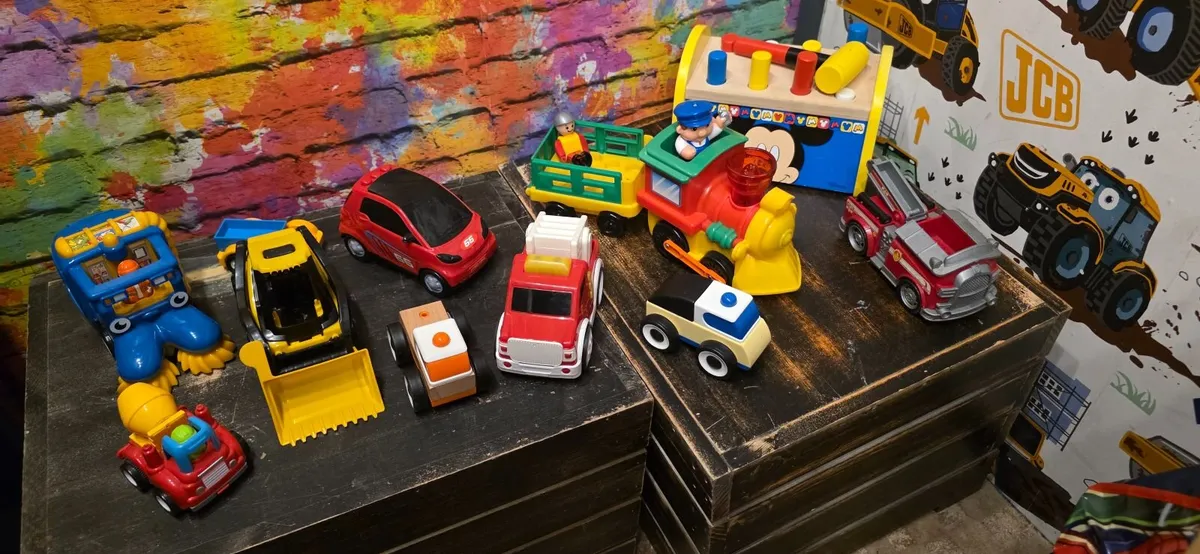 Toys for toddler 10 x vehicles and Disney wooden g - Image 1