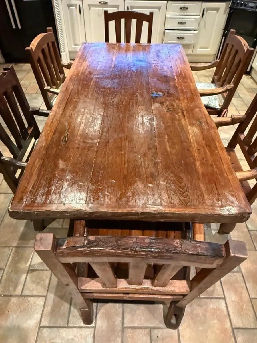 Dining table with 6 chairs genuine oak - Image 1
