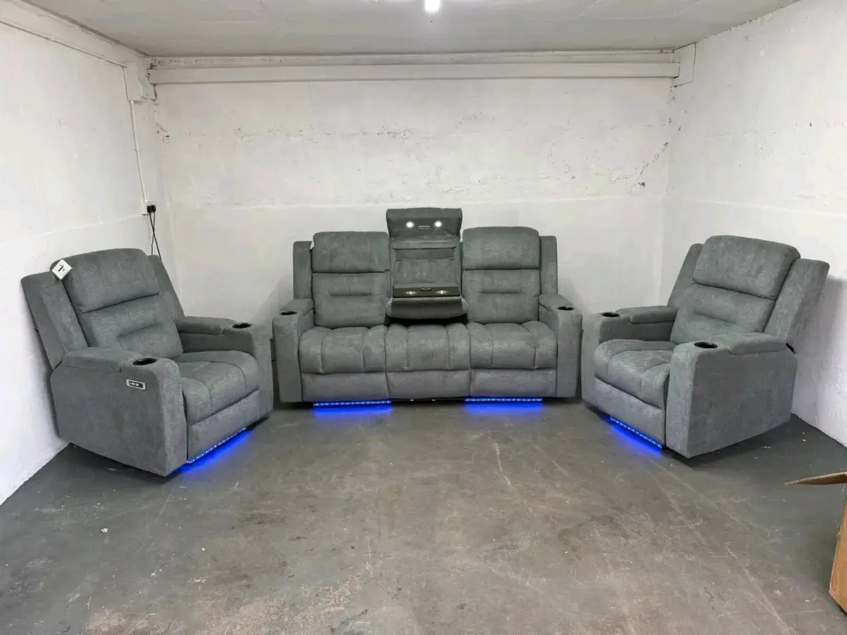 Titan 3-1-1 Electric Grey Fabric Recliner Sofa Set - Image 1