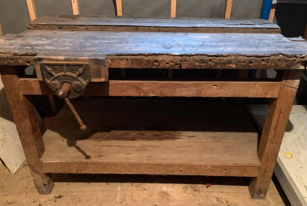 Vintage Carpenter Workbench with Original Vice - Image 1