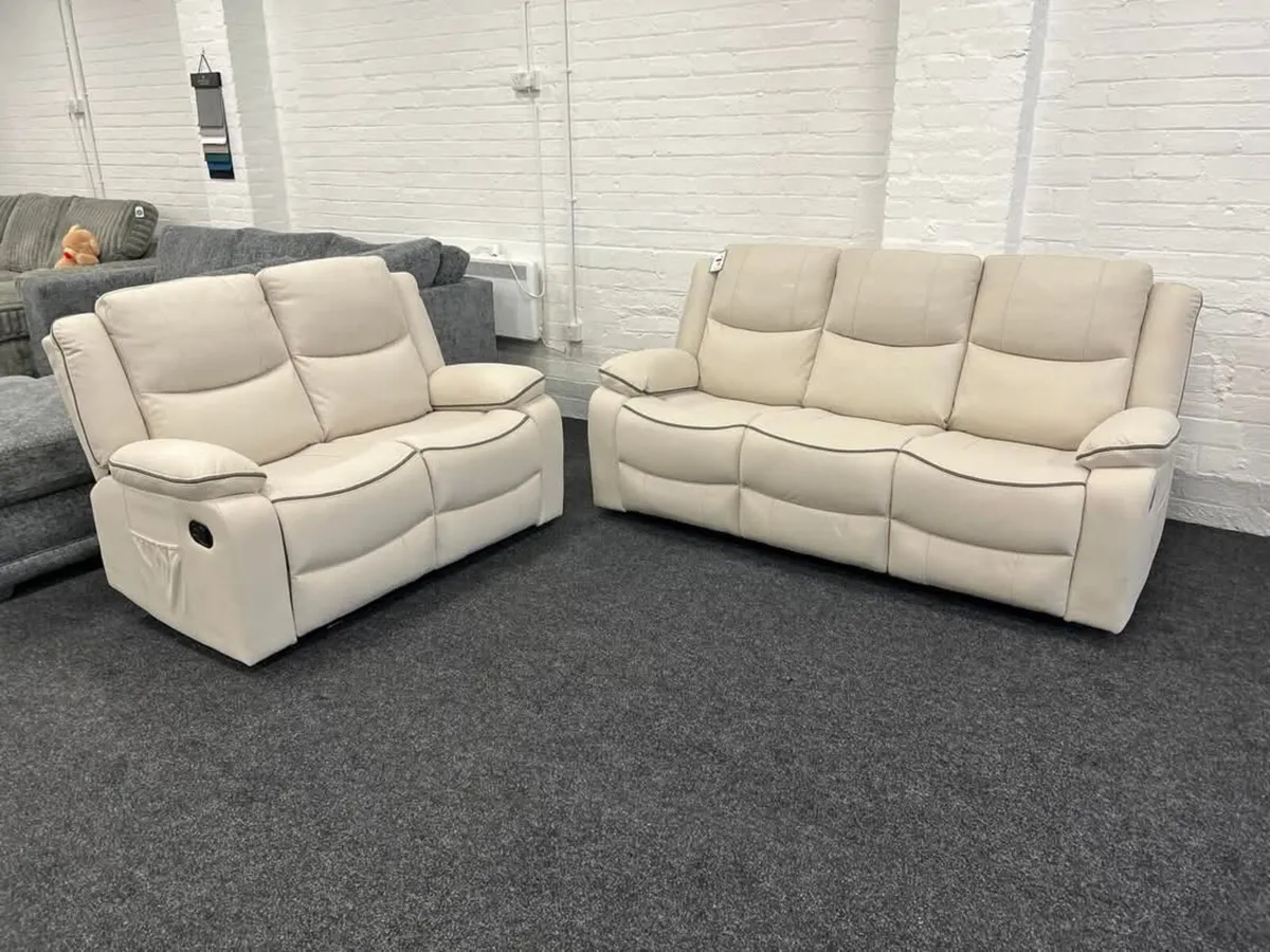 Chole 3+2 Cream Fabric Recliner Sofa Set - Image 1