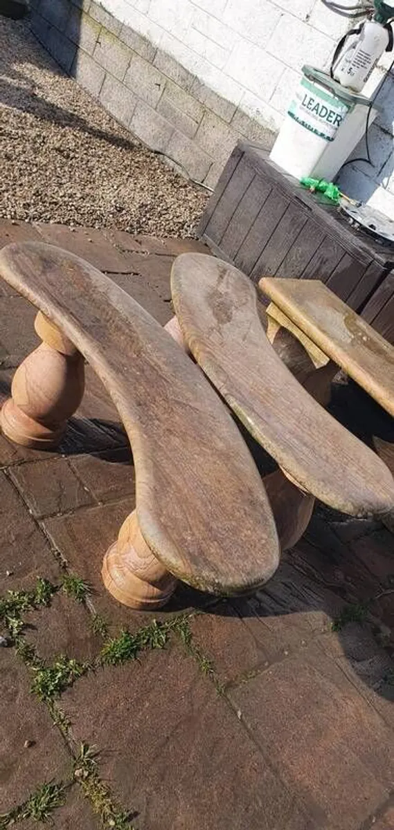 Sandstone garden table and two benches. - Image 2