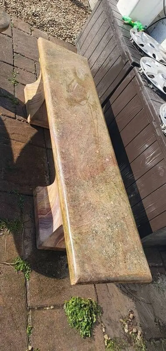 Sandstone garden table and two benches. - Image 3
