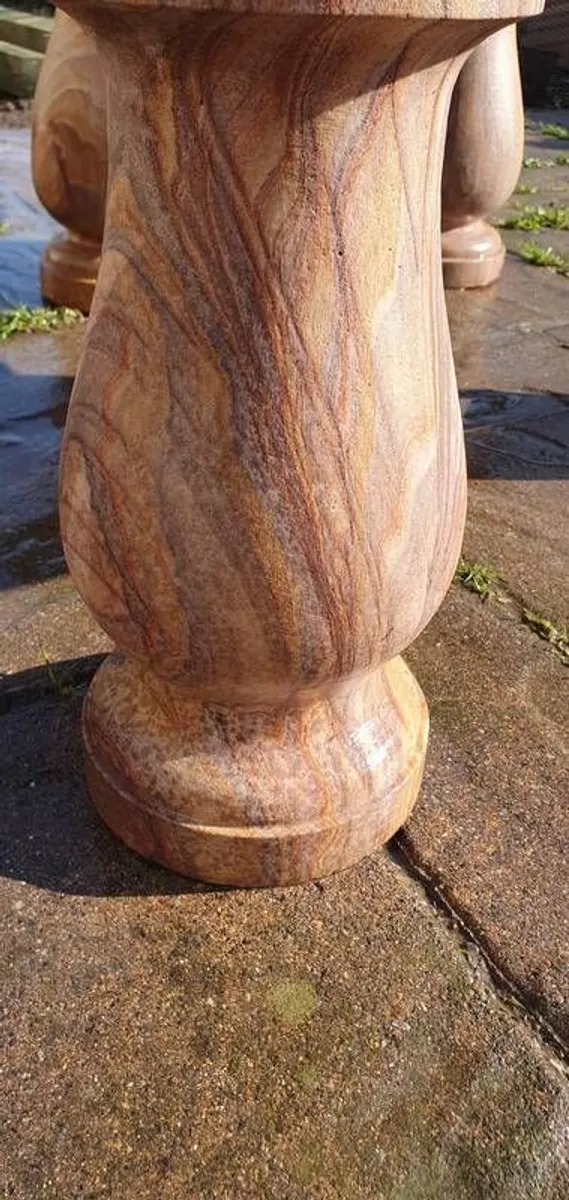 Sandstone garden table and two benches. - Image 4