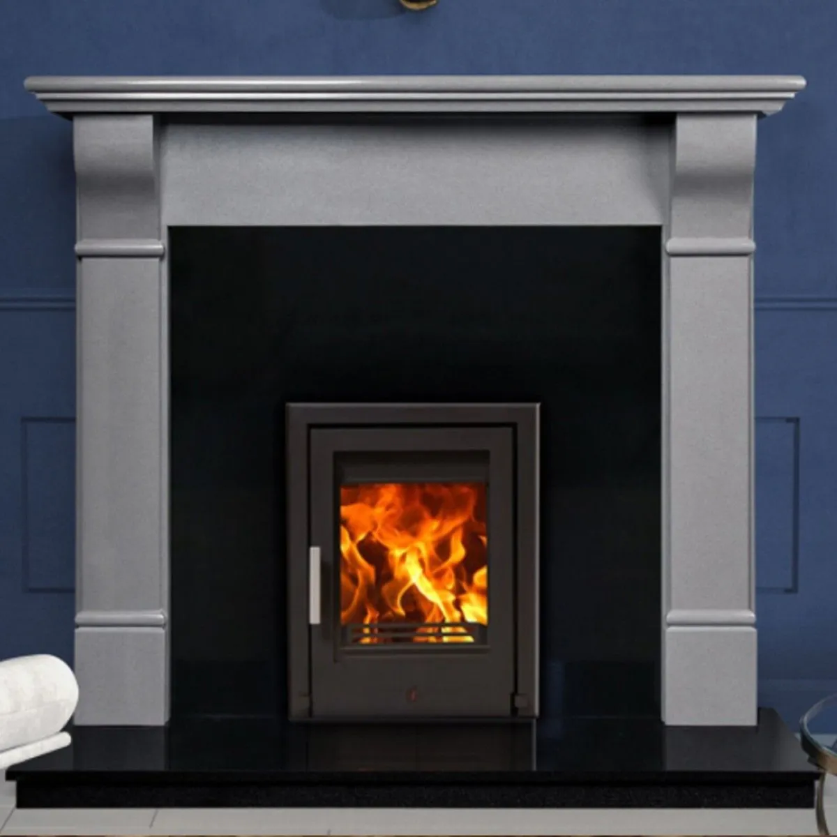 54'' Tara Polished Luna Grey Marble Fireplace