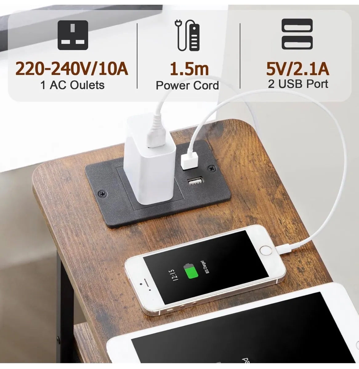 Bedside Table Set of 2, Narrow Side Table with Cha - Image 4