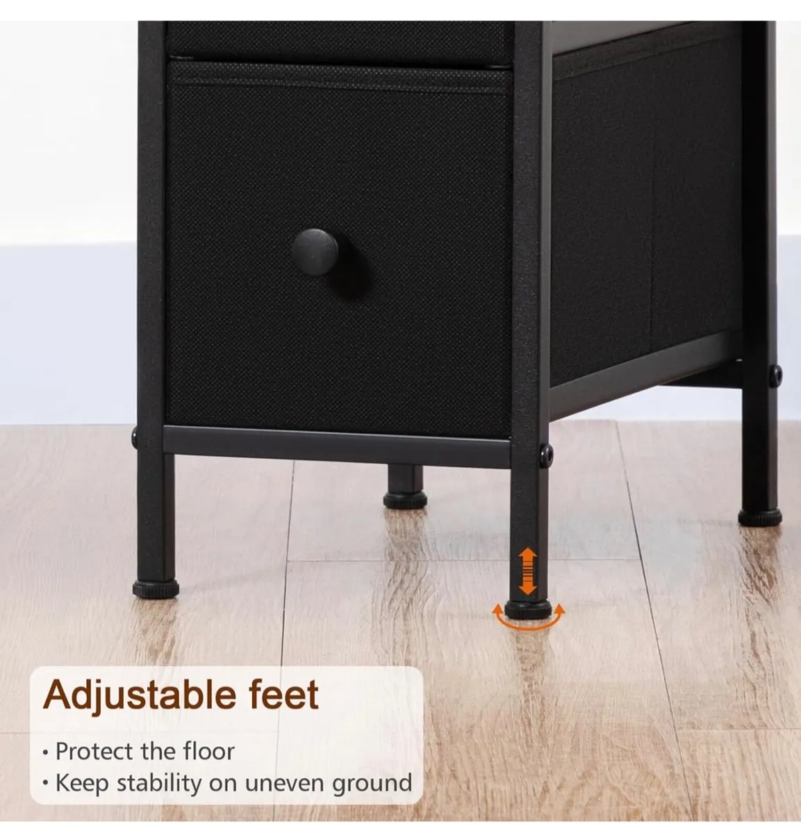 Bedside Table Set of 2 with Charging Station, Narr - Image 3