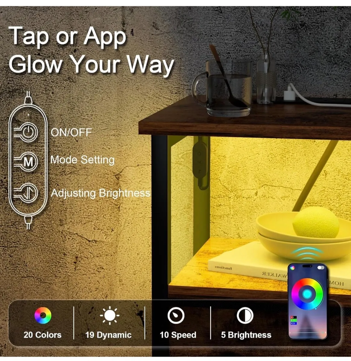 Bedside Table 2 with Charging Station, Side Table - Image 4