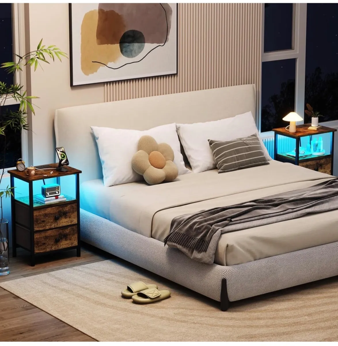 Bedside Table 2 with Charging Station, Side Table - Image 1