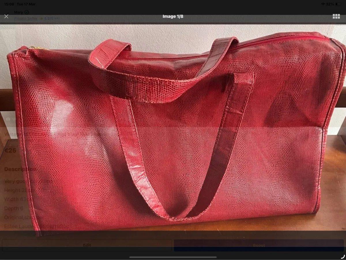 Vintage ESTEE LAUDER Red Vinyl Tote Shopper Bag - Image 2