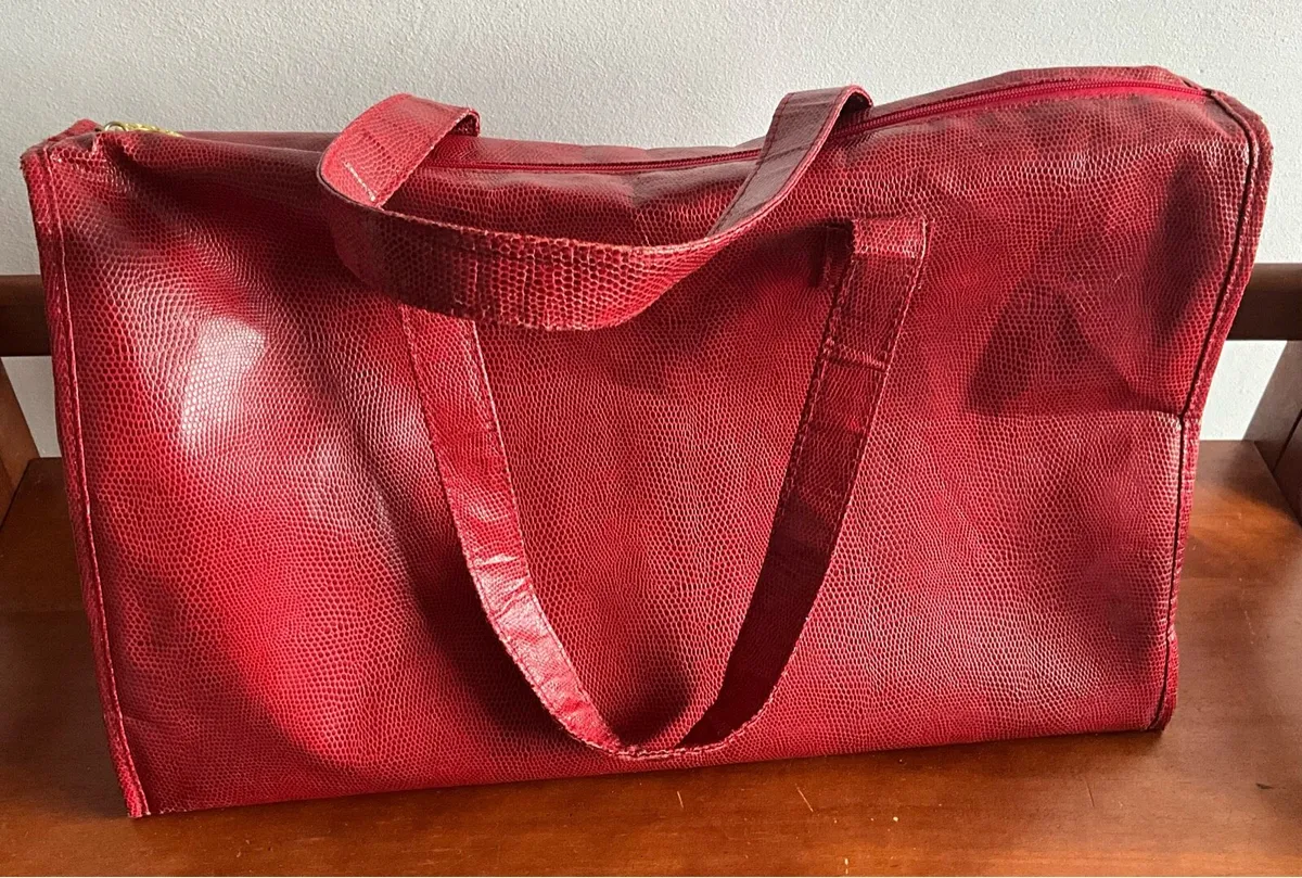 Vintage ESTEE LAUDER Red Vinyl Tote Shopper Bag - Image 4