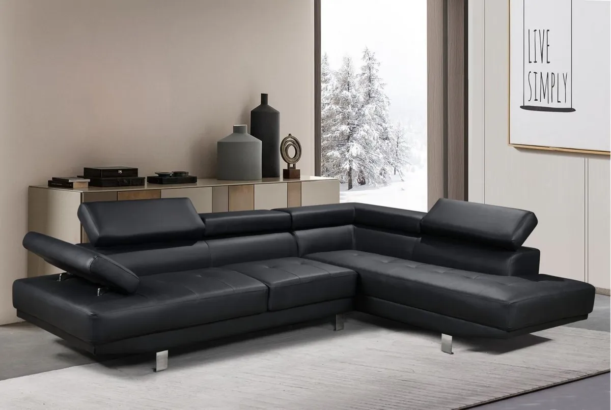 Leather Corner chaise Sofa 262cm black - Image 1