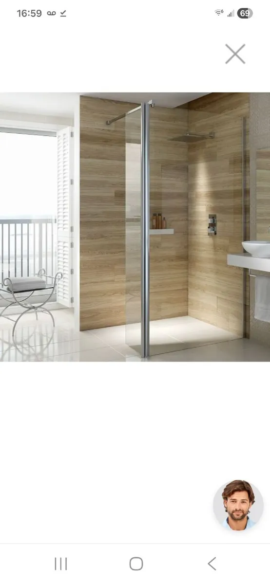 900mm glass shower panel and 300mm flipper panel - Image 1