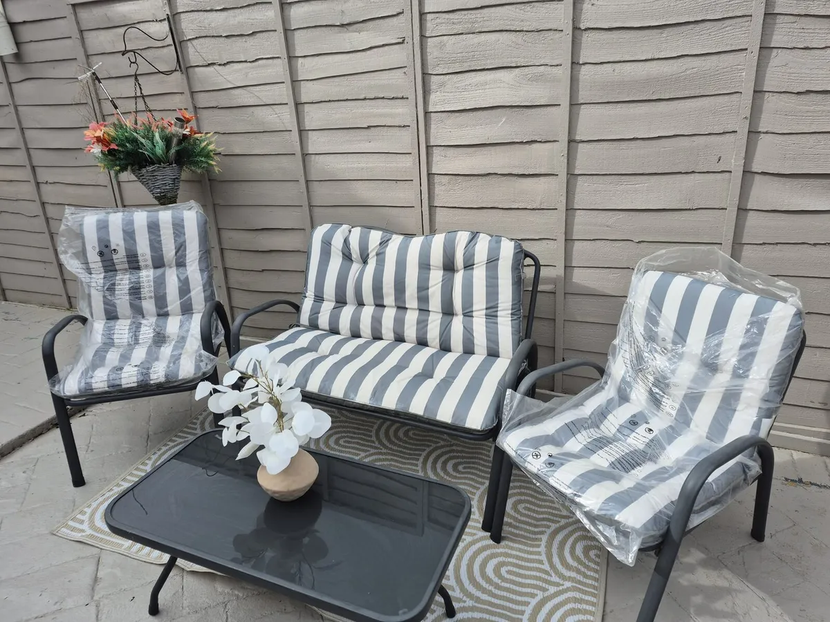 2 seater sofa, 2 chairs and glass table - Image 1