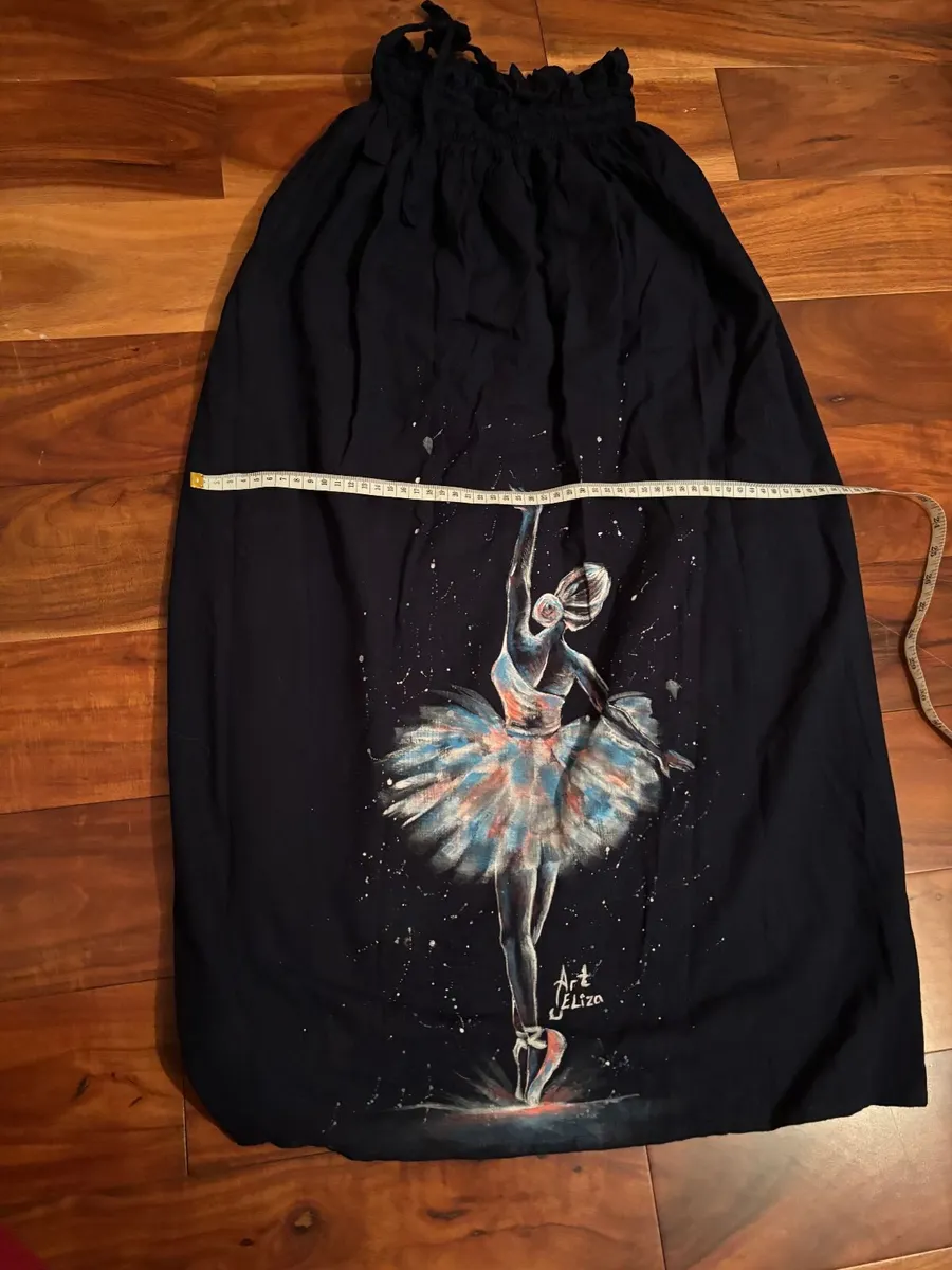 Hand-Painted Dark Blue Linen Maxi Skirt Signed Art - Image 1