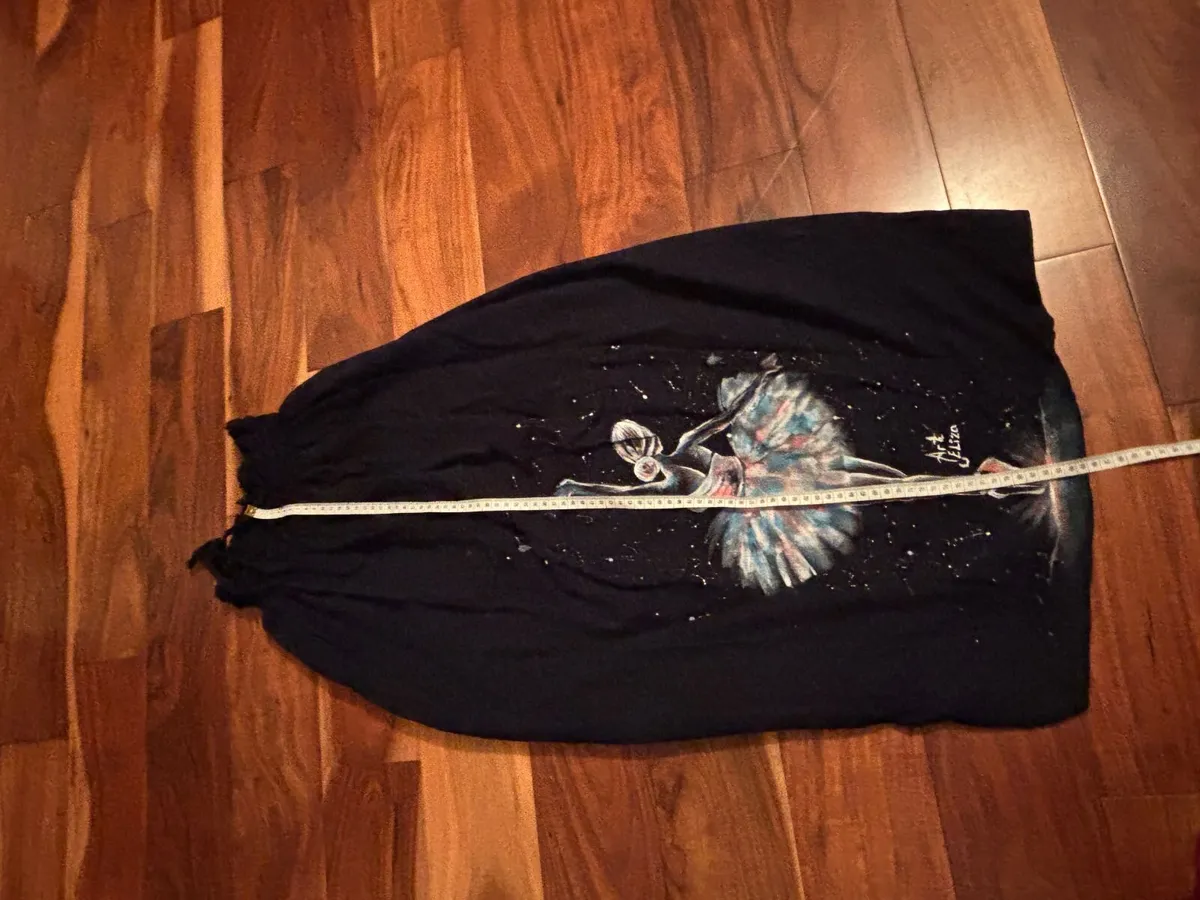 Hand-Painted Dark Blue Linen Maxi Skirt Signed Art - Image 3