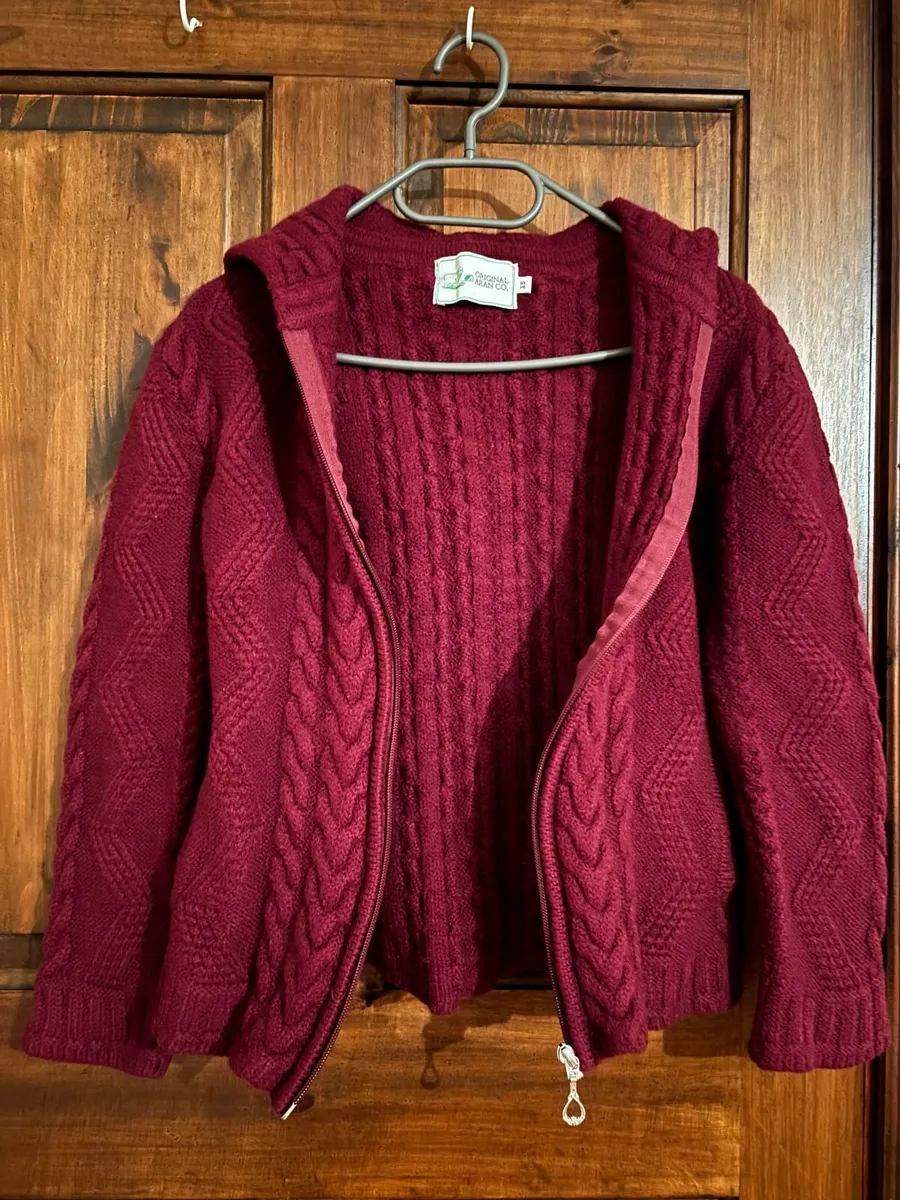 Aran Islands Knitwear Red Wool Cardigan with Hood - Image 1