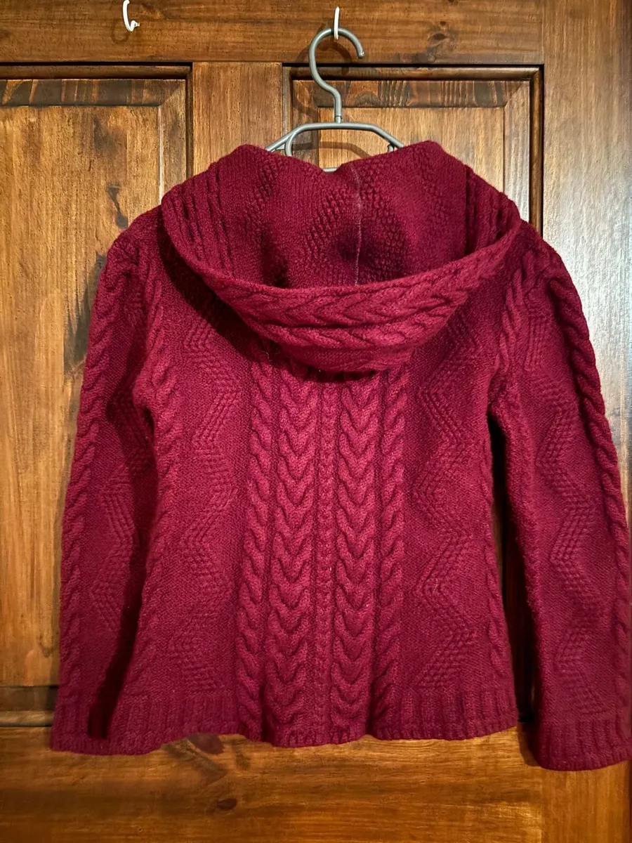 Aran Islands Knitwear Red Wool Cardigan with Hood - Image 2
