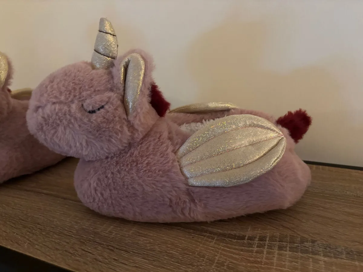 Fluffy Pink Unicorn Slippers Very Good Condition - Image 1