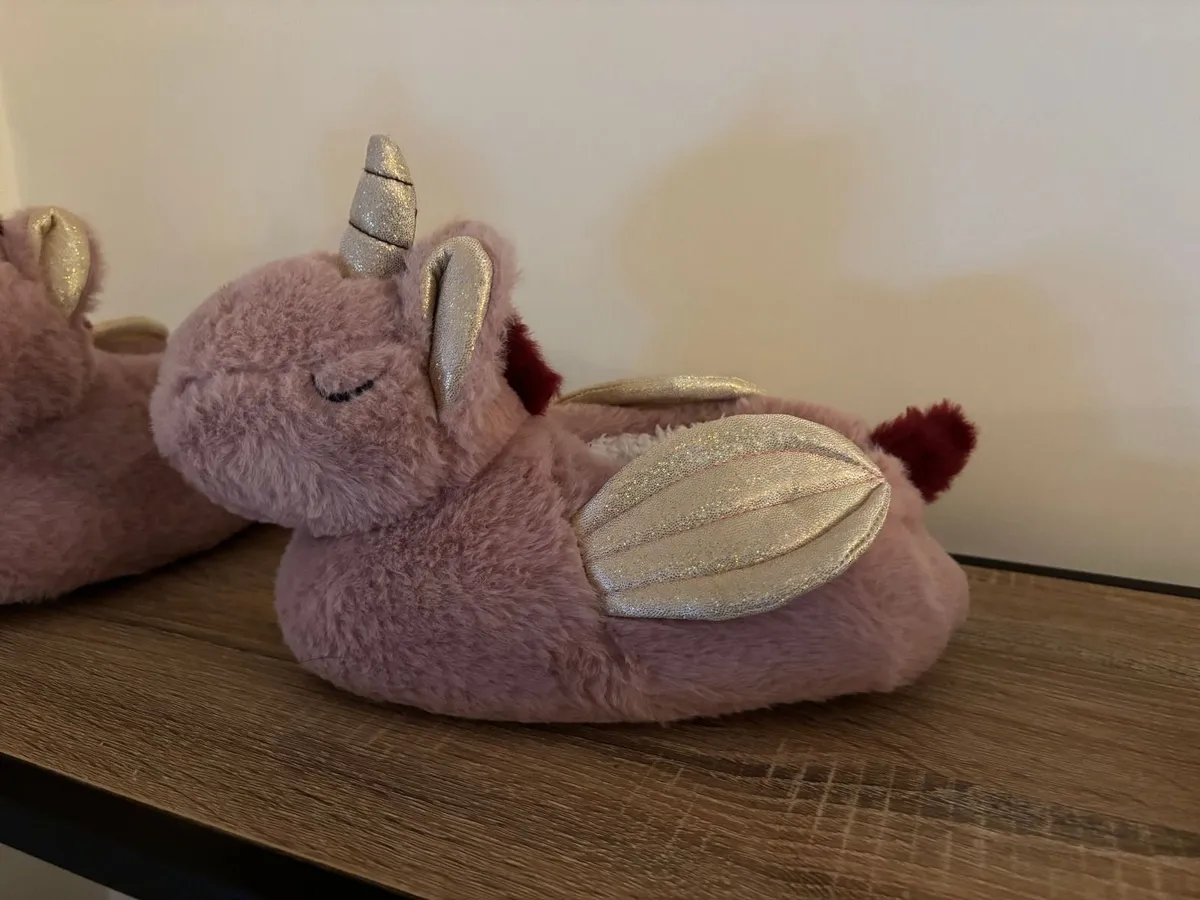Fluffy Pink Unicorn Slippers Very Good Condition - Image 2