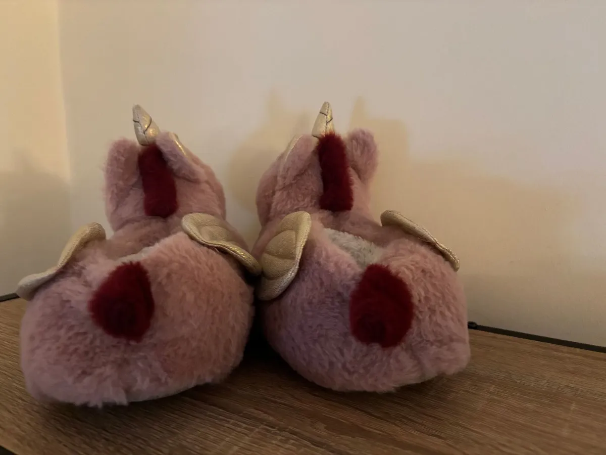Fluffy Pink Unicorn Slippers Very Good Condition - Image 3