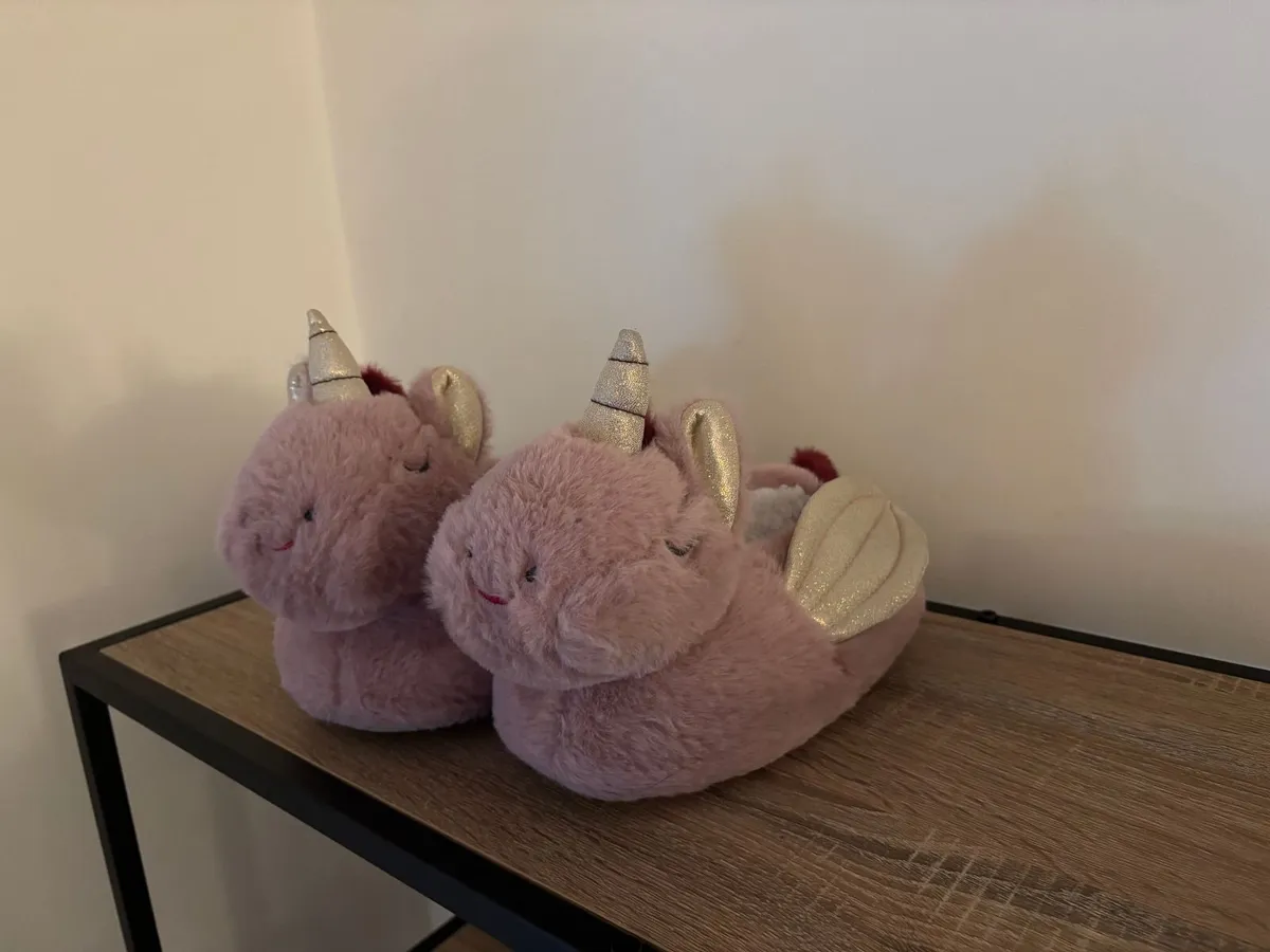 Fluffy Pink Unicorn Slippers Very Good Condition - Image 4