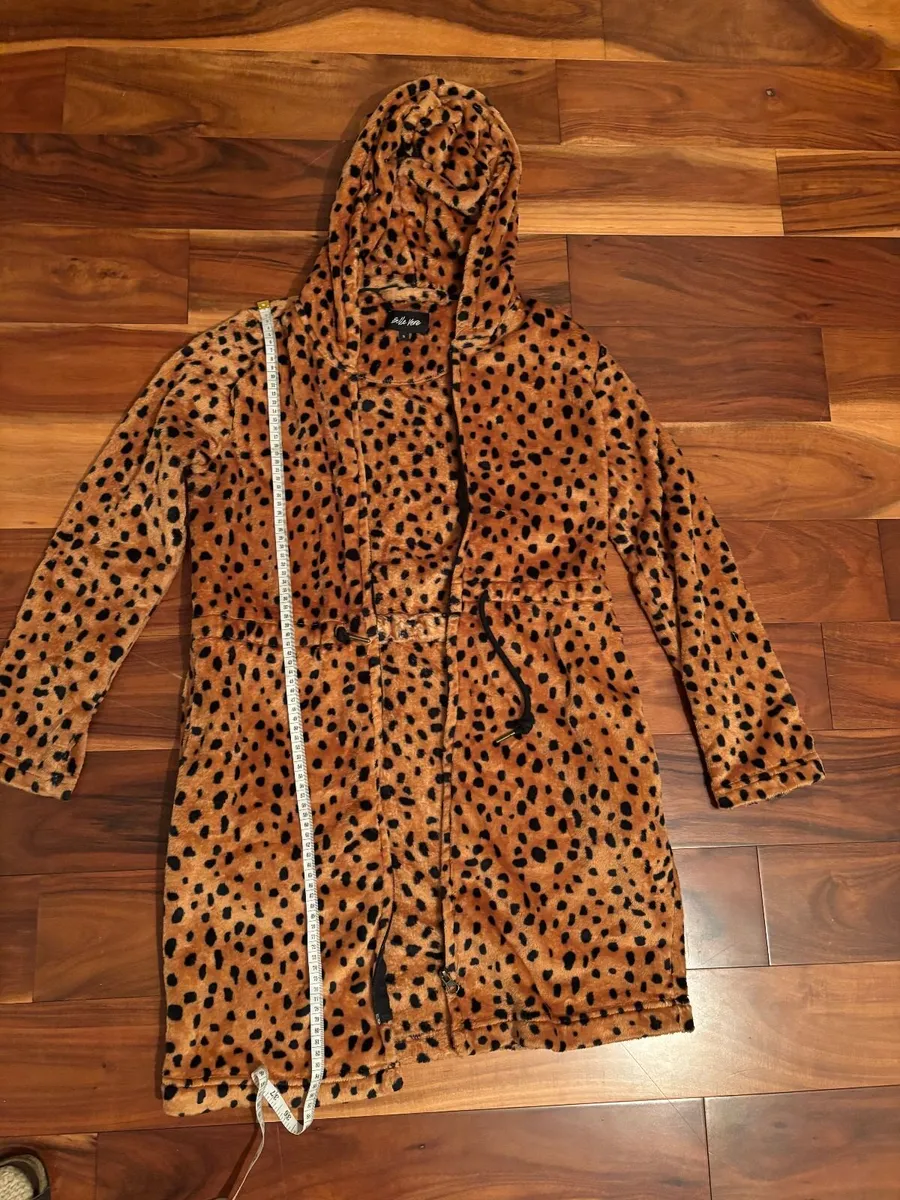 Wild Cat Print Zip Cardigan Dress with Hood S/M (C - Image 3