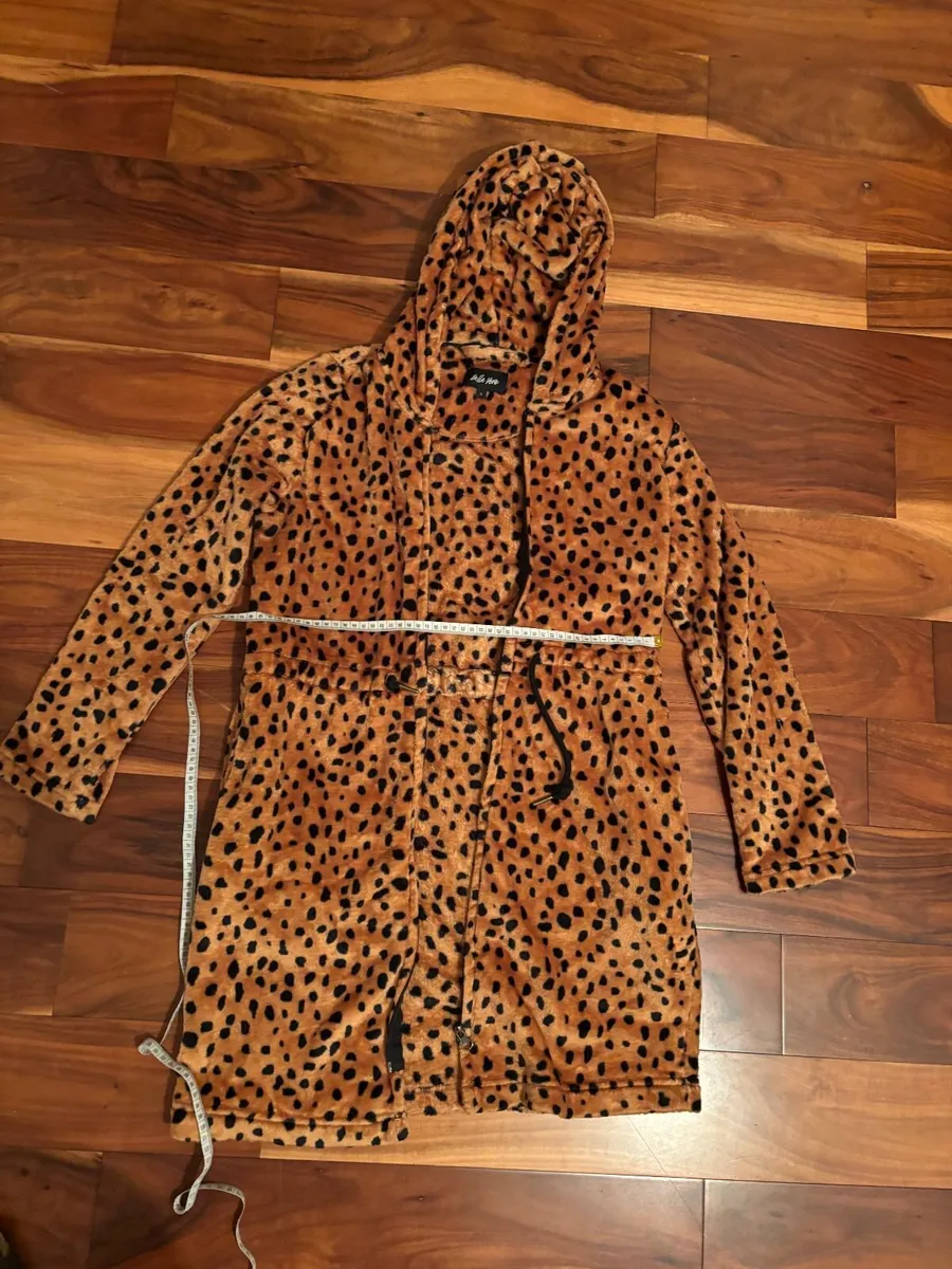 Wild Cat Print Zip Cardigan Dress with Hood S/M (C - Image 4