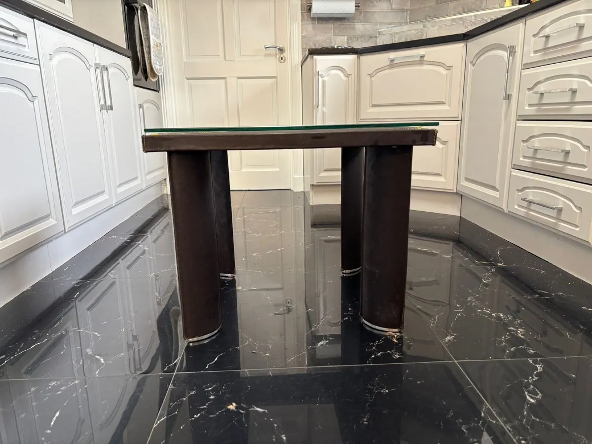 Leather glass top table - Image 1