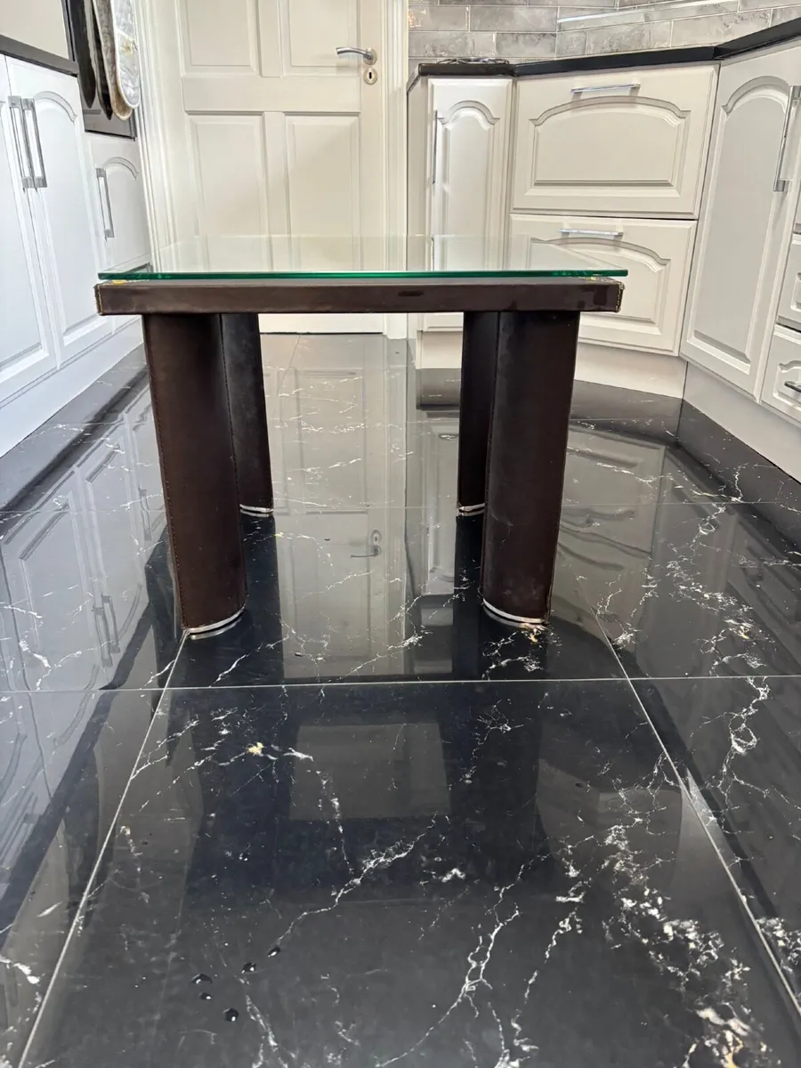 Leather glass top table - Image 2