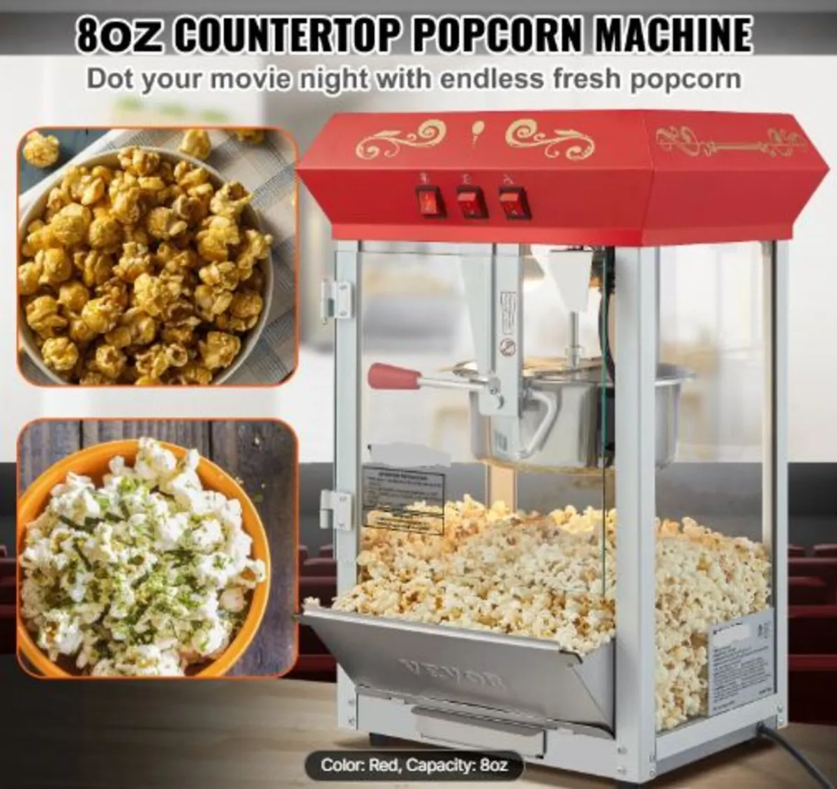 Popcorn Maker, 850W Popcorn Popper Machine, 8 Oz - Image 2