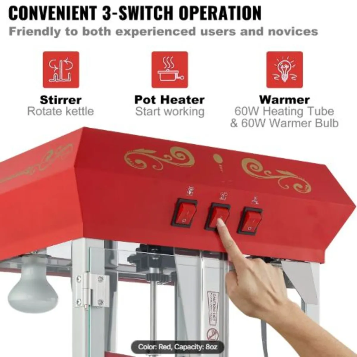 Popcorn Maker, 850W Popcorn Popper Machine, 8 Oz - Image 3