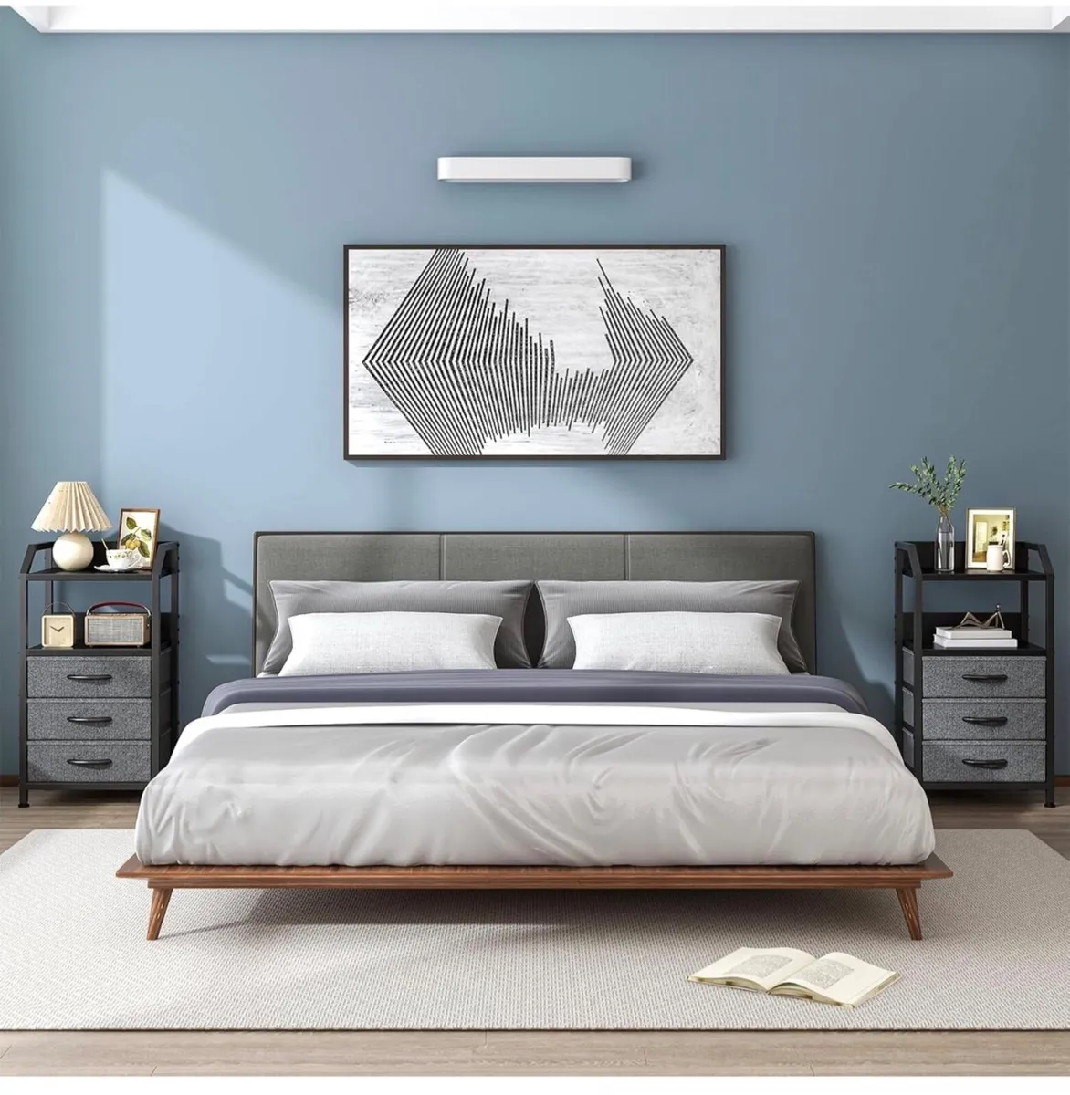 Bedside Table with 3 Fabric Drawers and Open Shelf - Image 1