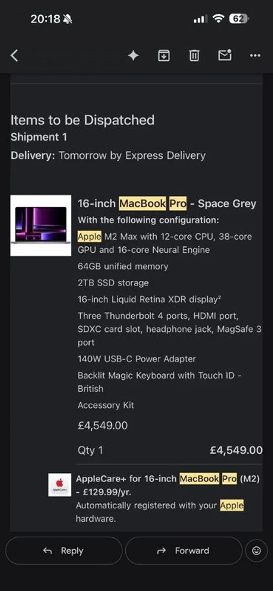 MacBook Pro 16" M2 Max 64GB Ram 2TB - Proof of Receipt - Image 2