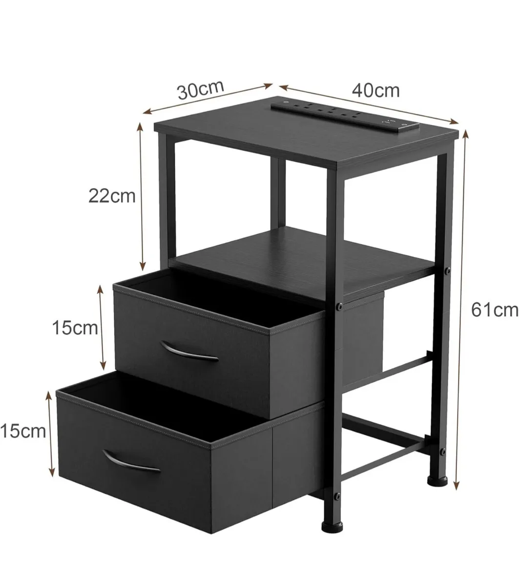 Set of 2 Bedside Table with Charging Station 40cm - Image 4