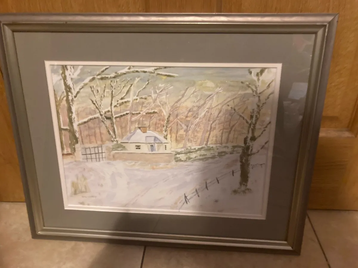 Winter scene watercolour framed free postage