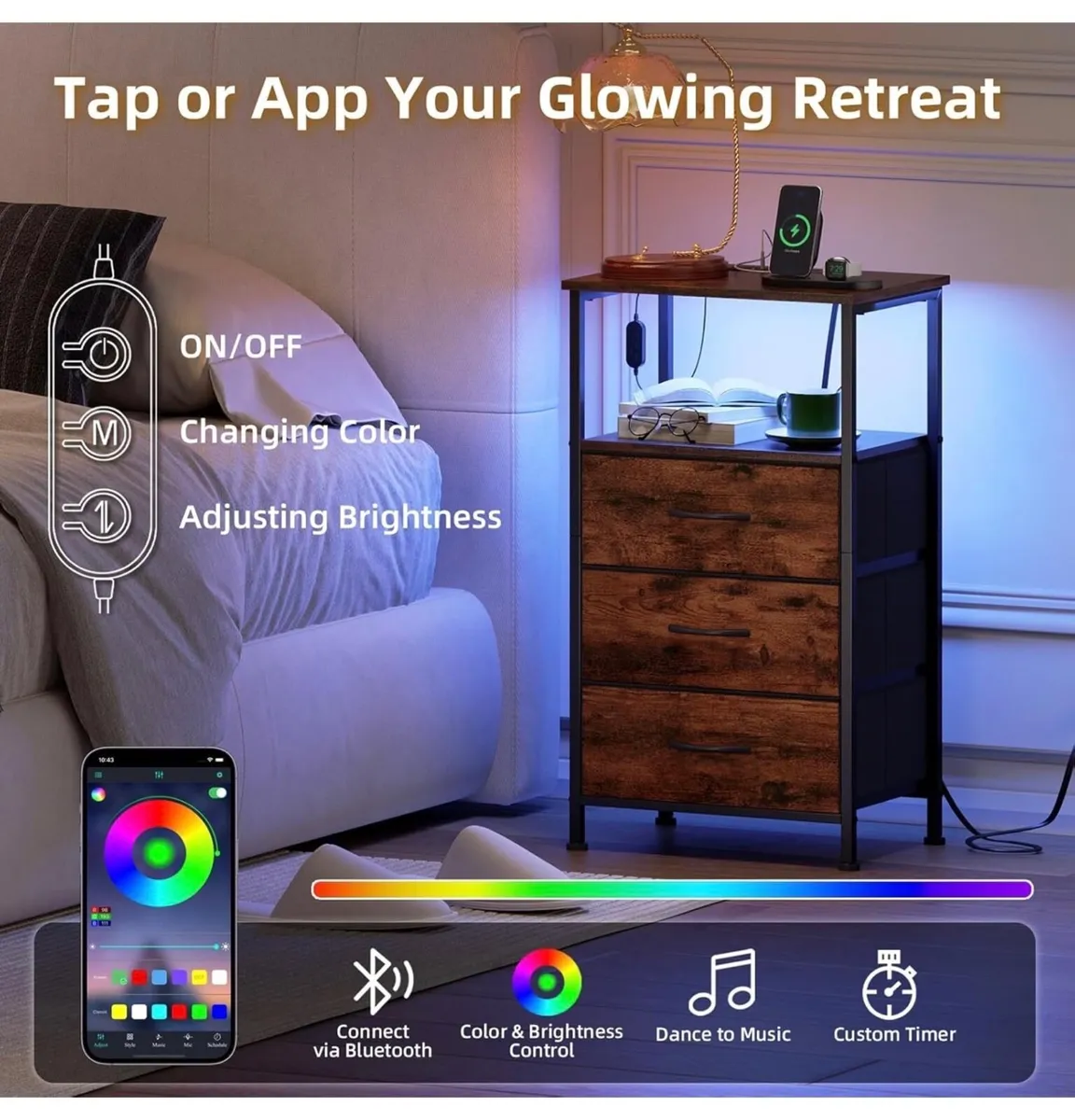 3 Drawers Chest of Drawers for Bedroom with Charg - Image 1