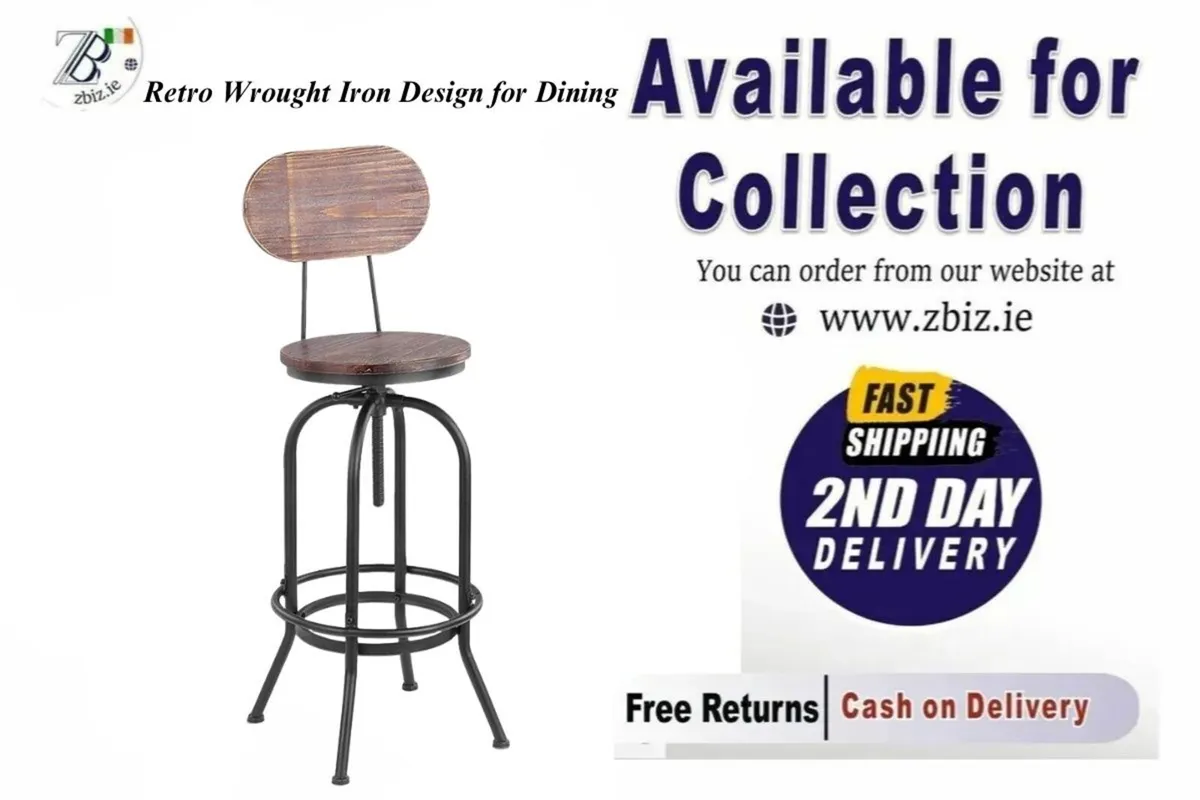 Adjustable Pinewood Swivel Kitchen Bar Stool - Image 1