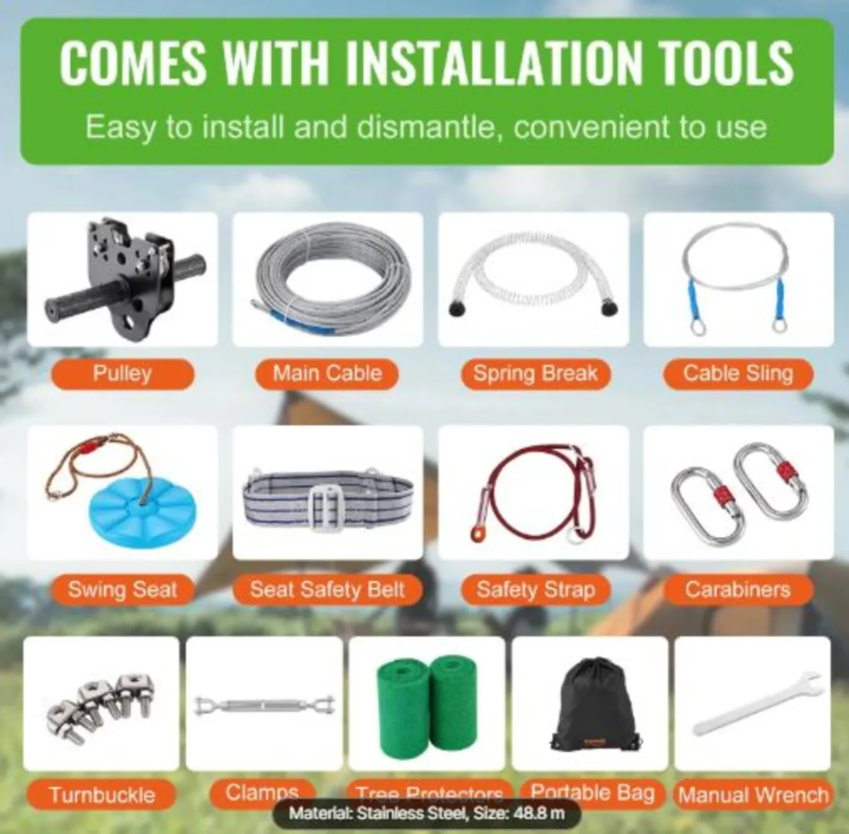 Zipline Kit for Kids and Adult, 48.77 m Zip Line - Image 3