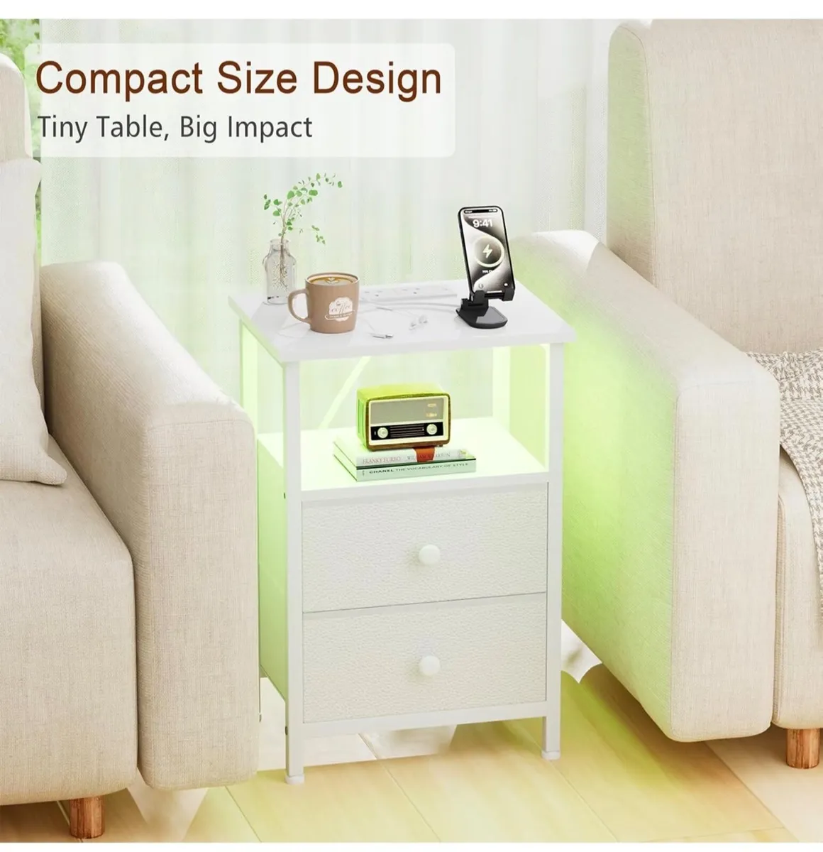 Bedside Table 2 with Charging Station, Side Table - Image 3