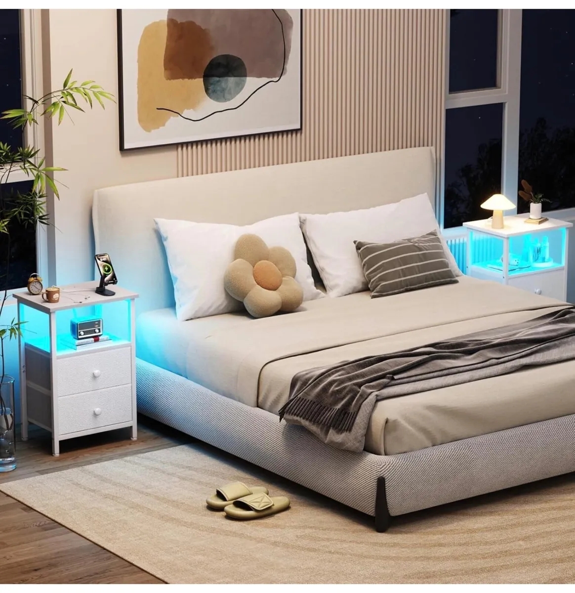 Bedside Table 2 with Charging Station, Side Table - Image 1